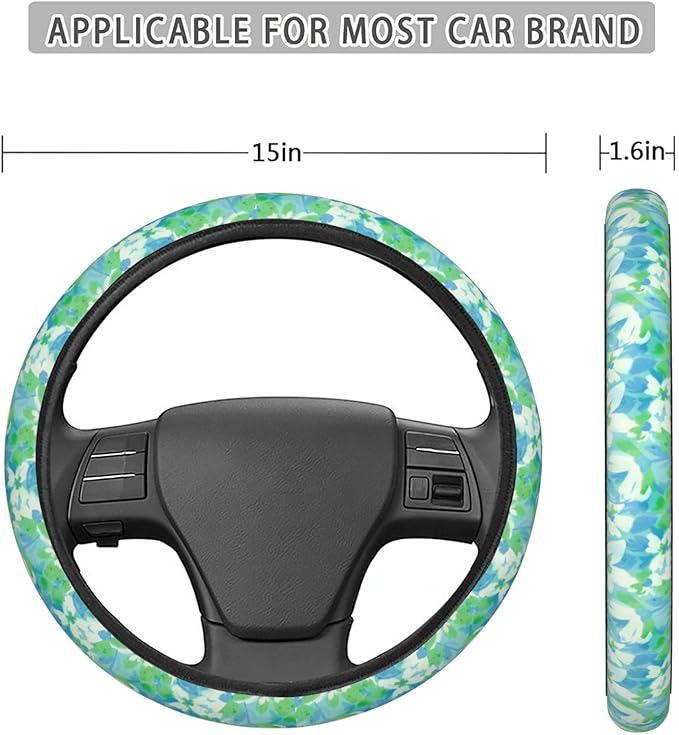 Dujiea Botanical Flowers and Leaves Elastic Stretch Steering Wheel Cover, Anti-Slip and Durable Car Steering Wheel Accessories for Women Men, 15 Inch Universal Fit Car, Truck, SUV