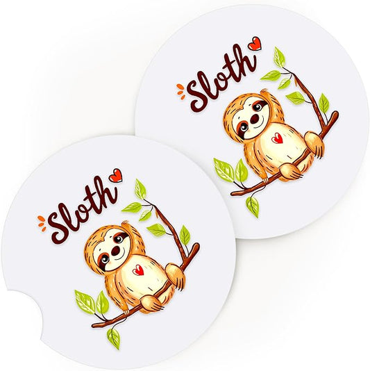 2 Pack Sloth Car Cup Holder Coaster, Cute Car Interior Accessories Drink Coaster for Women & Men, Sloth Lovers Themed Gifts Stuff Accessories Things Merchandise Items!