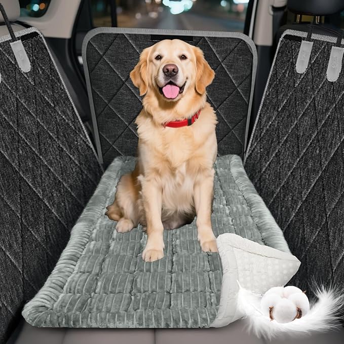 Thickened Dog Bed for Car Back Seat, Upgraded Bottom Non-Slip, Fits Hard Bottom car seat Cover for Dogs, Premium Dog Car Seat Cover
