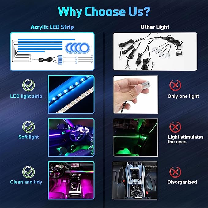 WEBUPAR RGBW Acrylic Car Interior Led Kit, Car Accessories 22 in 1 Car Ambient Lighting Kits with APP Control and 213 Color Modes, Multicolor RGBW Neon Car LED Strip Lights with Music Mode