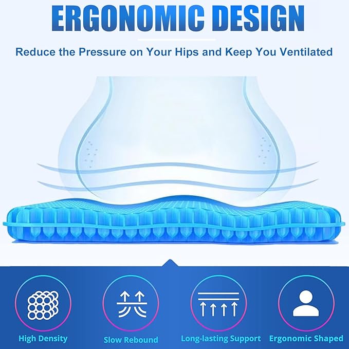 Gel Seat Cushion - Non-Slip Egg Seat Cushion Chair Pads - Office Chair Car Seat Cushion for Sciatica & Back Pain Relief - Coccyx Cushion for Home, Wheelchair, Computer, Desk Chair, Truck