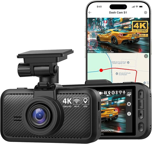 Miofive Dash Cam Front – 4K UHD Dash Camera for Cars, Built-in Bluetooth, 5G Wi-Fi, GPS, 3" IPS Screen, Night Vision, 140° Wide Angle, HDR, 24-Hour Parking Mode, G-Sensor(S1)
