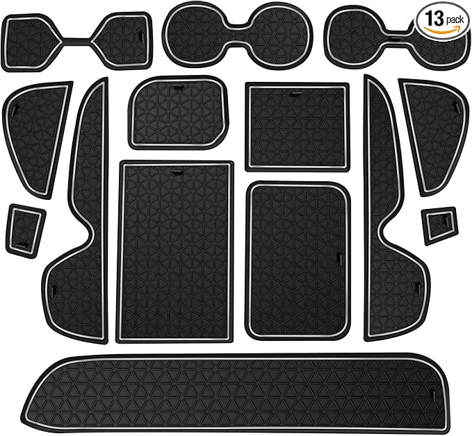 Premium Liner Mat Accessories Compatible with Toyota RAV4 2019-2024 and 2021-2024 RAV4 Prime, Custom Fit Cup Holder, Door Pocket and Center Console Inserts (Gray Trim, 14-PCS)