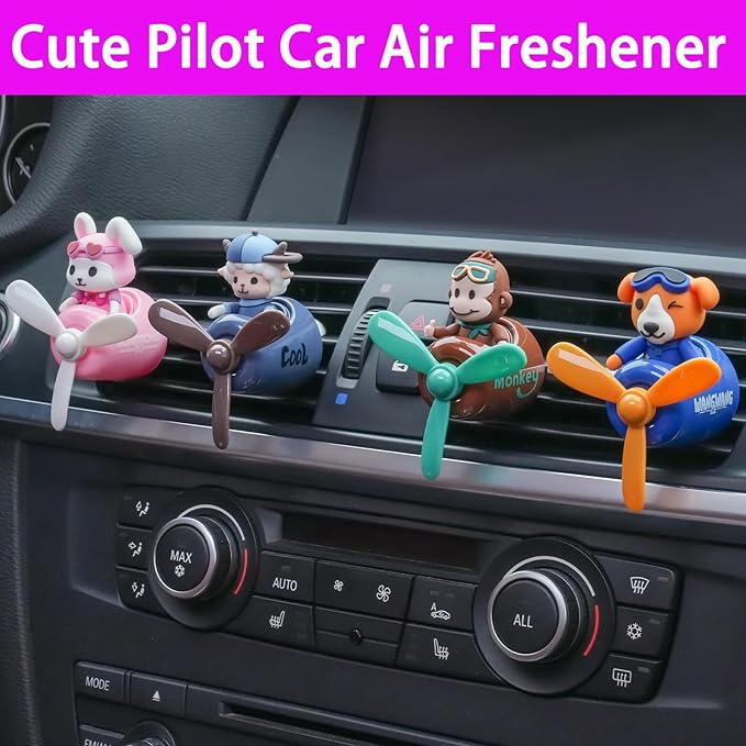 Pilot Car Air Freshener, Cute Rabbit Car Vent Clip Air Freshener with 4 Fragrant Tablets Automotive Air Outlet Fan Diffuser, Automotive Interiors Vent Decoration (Pilot Rabbit)