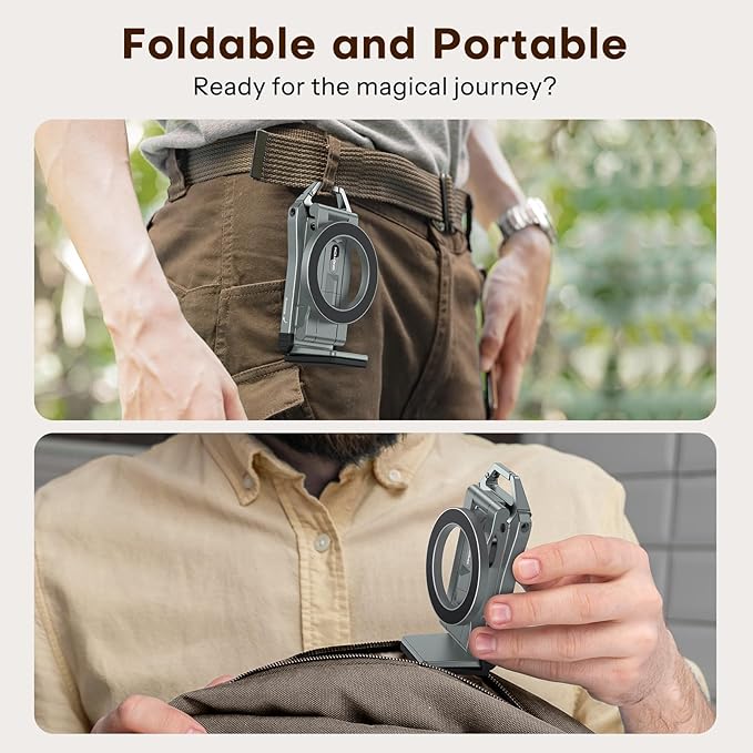 OMOTON 360°Rotating for MagSafe Tripod Mount, Adjustable Aluminum Magnetic Phone Tripod for iPhone 17/16/15/14 Pro Max Air, Foldable Cell Phone Stand Fits Vlog, Gym, Travel Essentials, Gray