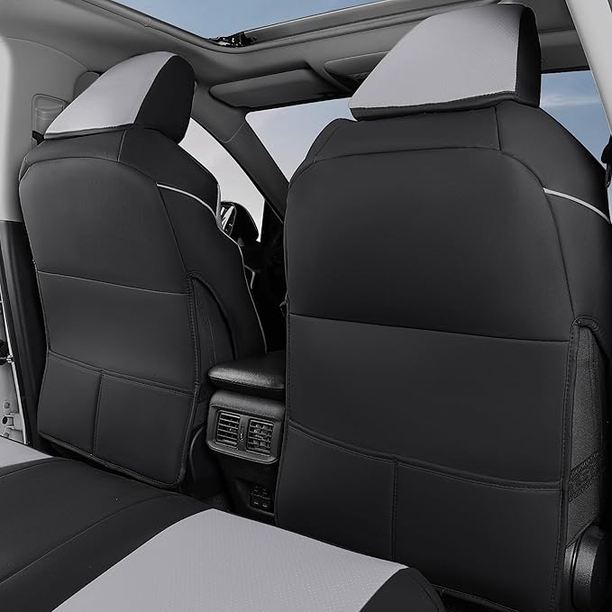 AOOG Leather Car Seat Covers Fit RAV4, Waterproof Faux Leather Seat Covers Custom Fit for Toyota RAV4 2019 2021 2022 2023 LE,XLE,XLE Premium, Limited (Full Set, Black&Grey)