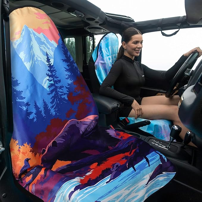 Universal Car Seat Cover with Non-Slip Back - Portable Auto Seat Cushion Fit for Cars Truck SUV Seats - Waterproof Carseat Protector Great for Dog or Kid Outdoor Sport Activities(Bear & Eagle)