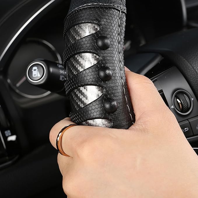 West Llama Microfiber Leather Car Steering Wheel Cover for Men Women,Universal Fit 15.5-16 inch(Leather Nails-Gray+Black-Large Size)