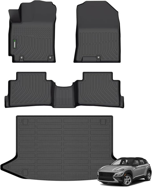 ANBINGO®Floor Mats Fit for Hyundai Kona 2018-2023 (No for EV)&Cargo LinerAll Weather Mats for 2019 Kona TPE Car Mat Rugs for 2020 Kona Rubber Trunk Carpet for 2021 Kona Automotive