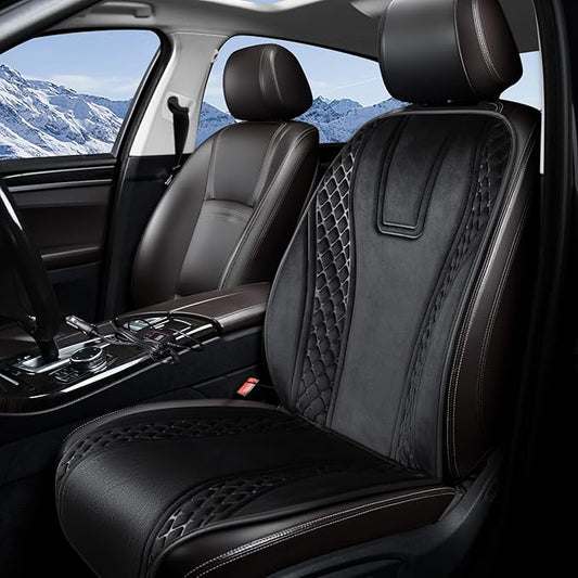 Winter Car Seat Cover Furry Seat Cushion for Car Driver or Passenger Seat Cushion Front Car Seat Covers for Full Back Universal Fit for Car SUV Truck Van, Black