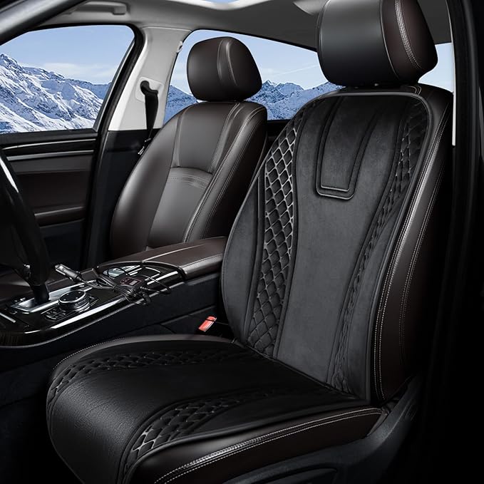 Winter Car Seat Cover Furry Seat Cushion for Car Driver or Passenger Seat Cushion Front Car Seat Covers for Full Back Universal Fit for Car SUV Truck Van, Black