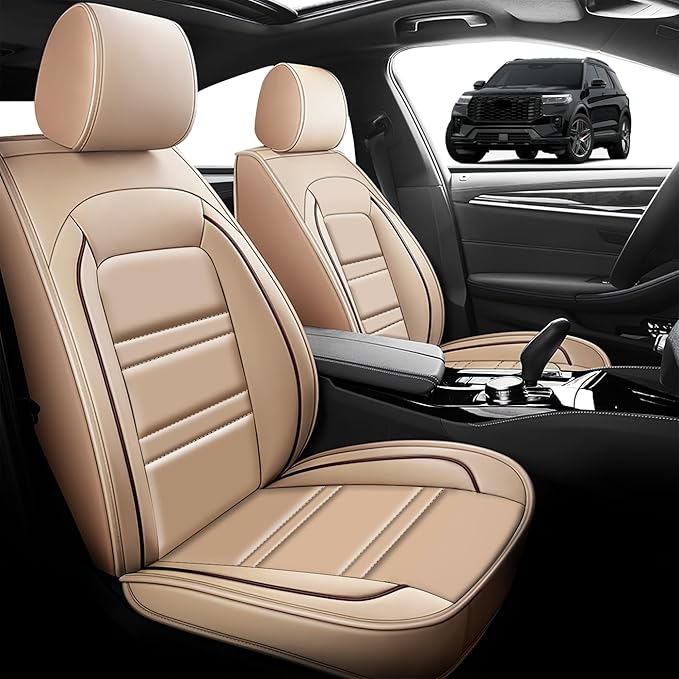 Seat Cover for Ford Explorer 2011-2025 | Car Seat Covers Front Seats, Waterproof Seat Protectors, Automotive Front Seat Covers (Front Seat, Beige)