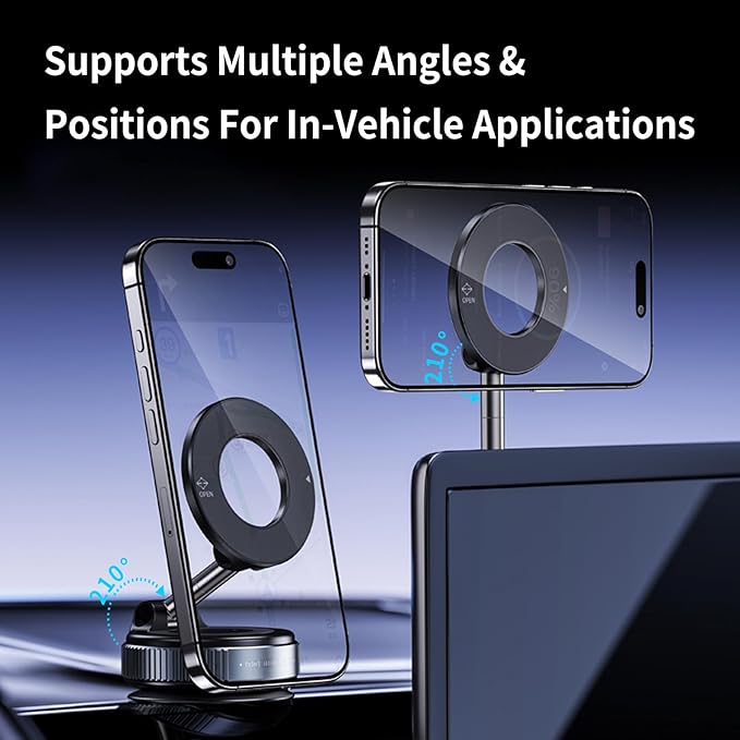 DreamBee Vacuum Magnetic Car Phone Holder-360°Rotatable Car Suction Cup Phone Mount for All Smartphones on Smooth Surfaces(80+LBS Strongest Suction&2400gf Strongest Magnetic)