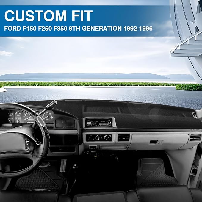KUST Car Dash Cover for Ford F-150 F-250 F-350 1992-1996 Pickup Truck Polyester Dashboard Cover Non-Slip Interior Accessories for Ford F150 Custom Fit Dashboard Mat Sunshade No Glare Black