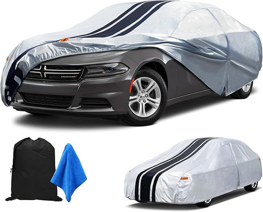[2025 Upgrade] 10-Layer Waterproof Sports/Coupe/Cabriolet Car Cover. All Weather Full Outdoor Covers. Dodge Challenger, Sebring, Firebird Etc. Size A5 (Length 194 to 203 inch)