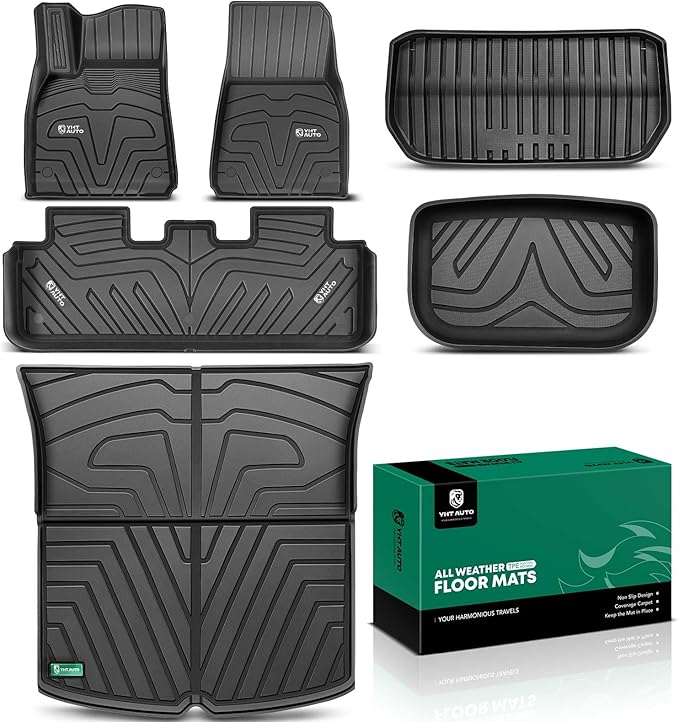 YHTAUTO All Weather Floor Mats Fit Tesla Model Y 2025 2024 2023 2022 2021 2020 Car Mats TPE Frunk Trunk Cargo Liner, Front & Rear Storage Mats, Model Y Accessories for 5-Seat, NOT Fit Model Y Juniper