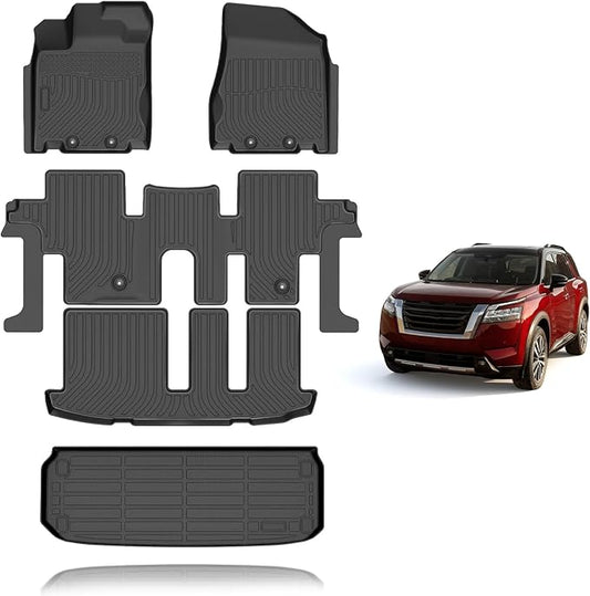 All Weather Car Floor Mats & Cargo Liner Set Fit for Nissan Pathfinder 2013-2021 & Infiniti QX60 2014-2020 Floor Liners Trunk Liner Pathfinder Cargo Mat Accessories Black