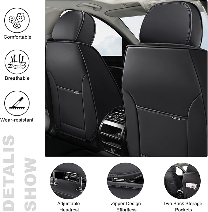 5 Car Seat Covers for Toyota RAV4 2000-2026 Breathable Leather,Waterproof Car Seat Protectors with Comfort Headrest Pillows,Automotive Vehicle Cushion with Storage Pockets (Luxury,Gray)