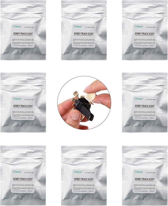 32pcs Honey Peach Car Air Freshener Refill Fragrance Tablets,8 Pack Peach Car Scents Pads for Air Freshener Vent Clips,1.7cm/0.7inches Diameters Aromatherapy Pads