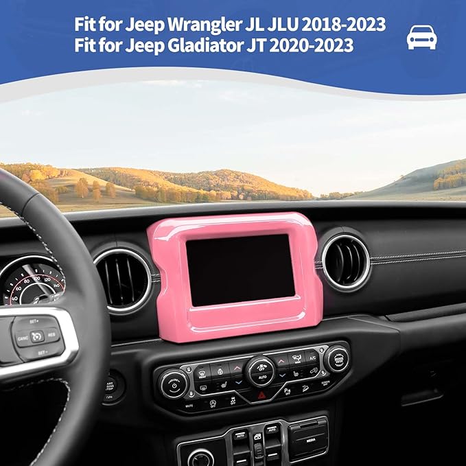RT-TCZ for Jeep JL Center Console Radio Display Panel Trim Cover for Jeep Wrangler JL JLU Gladiator JT 2018-2023 Pink Interior Accessories 7 inch