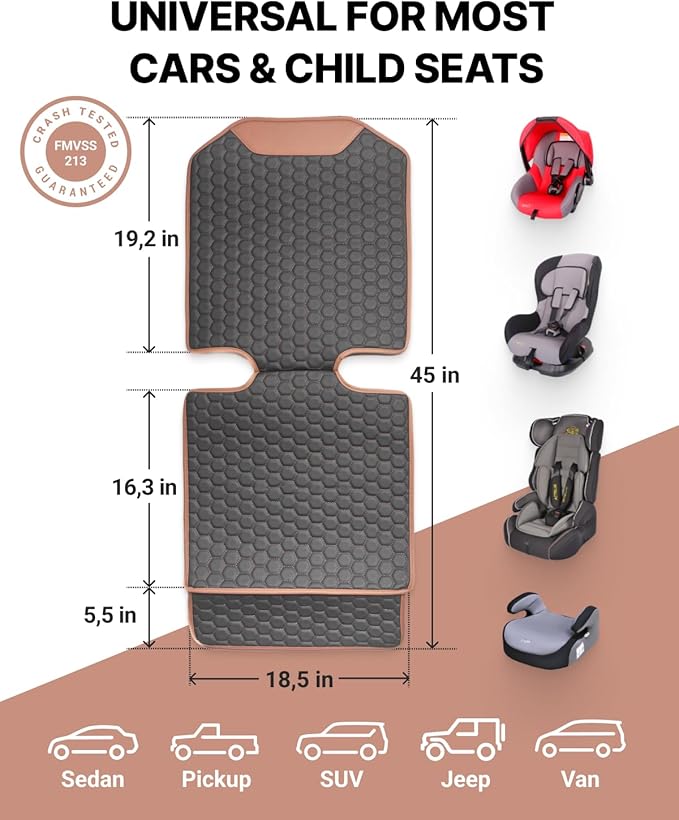 Owleys Premium Leather Car Seat Protector 2 Pack for Child Car Seat Cover from Dirt - Infant Car Seat Protector for Back Seat/Front Booster Under Baby Waterproof Hexy