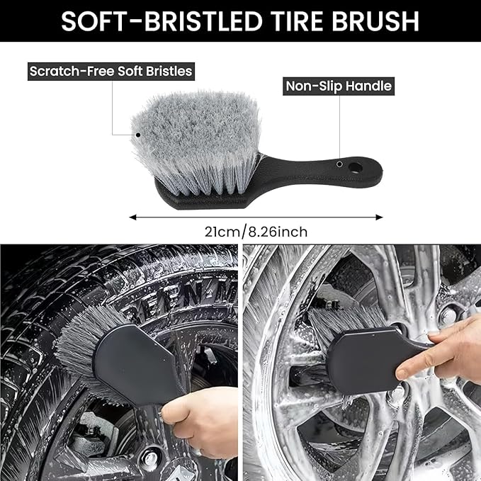 9-Piece Car Cleaning Kit, Including Wheel Cleaning Brush, Microfiber Cleaning Cloth, Soft Bristle Rim Brush, Tire Shine Applicator Pad, and Complete Car Detailing Tools