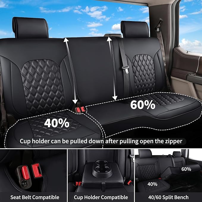 Huidasource Silverado Seat Covers Front & Rear Fit for Chevy Silverado GMC Sierra Pickup 1500 2014-2018, 2500HD 3500HD 2015-2019 Crew Double Extended Cab Leather Seat Cushion Cover (Full Set/Black)
