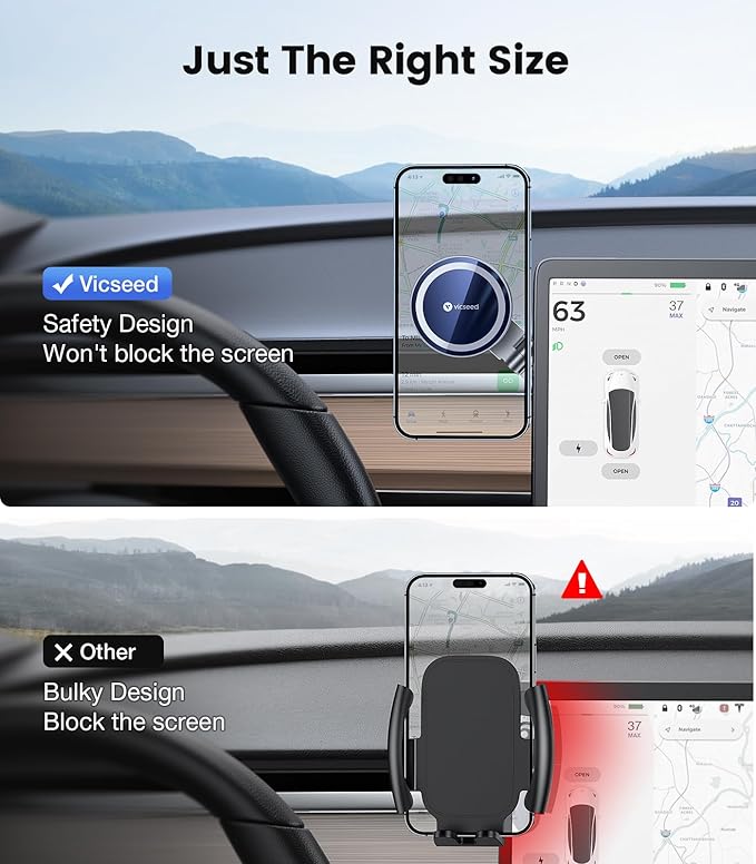 VICSEED Tesla Phone Mount【Strongest Magnet Power】 Foldable Hidden Tesla Phone Holder Fit for All Phones, Tesla Model 3/Y/Cybertruck Accessories, Tesla Model 3 Model Y for MagSafe Car Mount - Blue
