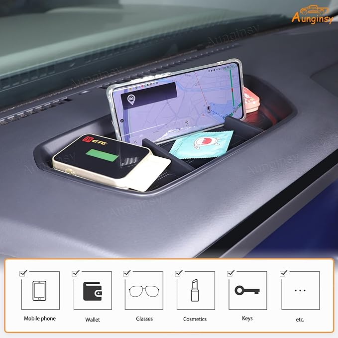 Aunginsy Center Console Dash Organizer Compatible with Nisan Frontier 2022 2023 2024 Pickup Truck Dashboard Table Tray Storage Box Dash Phone Holder Container Insert Box Anti-Slid Soft TPE Accessories