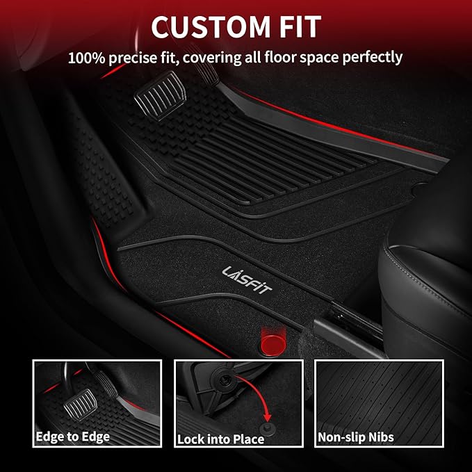 LASFIT Premium Extra Thick Floor Mats for Tesla Model 3 Highland 2024 2025 Custom Fit TPE All Weather Model 3 Interior Accessories Cargo Liner Front Rear Trunk Mat Full Set Car Mats 6 PCS