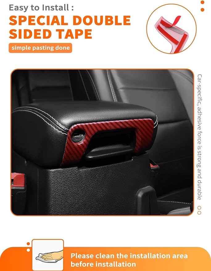 Savadicar Red Carbon Fiber Interior Accessories - Armrest Switch Bezel Trim Cover for 2018-Present Jeep Wrangler JL JLU 4XE & Gladiator JT - Premium Texture Interior Decor Upgrade Option, 1-Piece