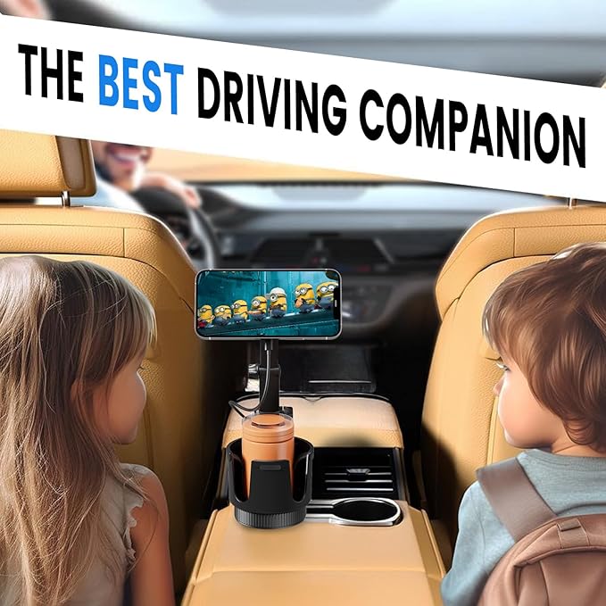 OHLPRO for MagSafe Car Charger Cup Holder Mount, 15W Fast Wireless Magnetic Charging Phone Holder for iPhone 16 15 14 13 12 Series, Adjustable Car Mount with Large Cup Base, One-Hand Operation