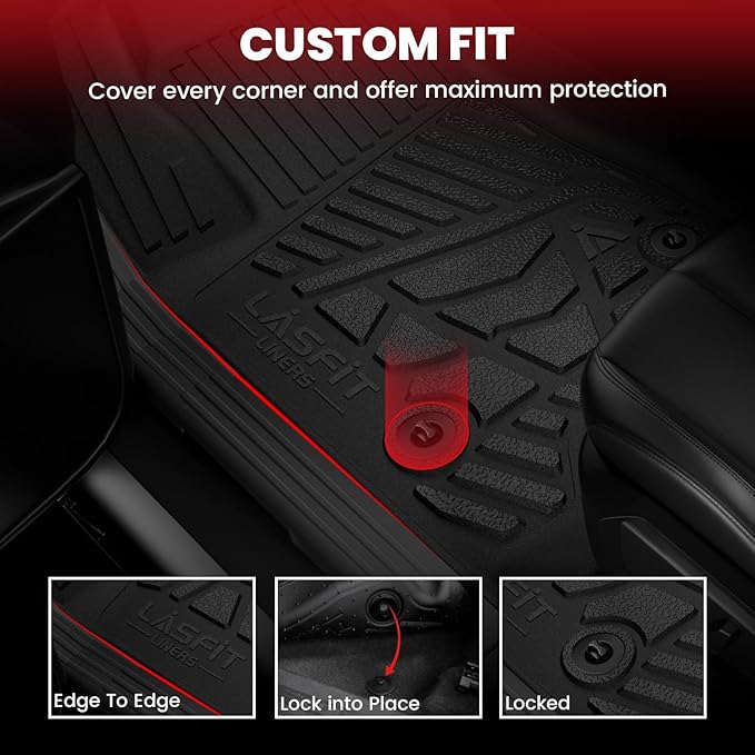 LASFIT Floor Mats for Ford F-150 2011-2014 SuperCrew 1st Row w/o Center Console Carpet Floor All Weather Protector Car Liners TPE Truck Mats, Front & Rear Rows, 3pcs Black