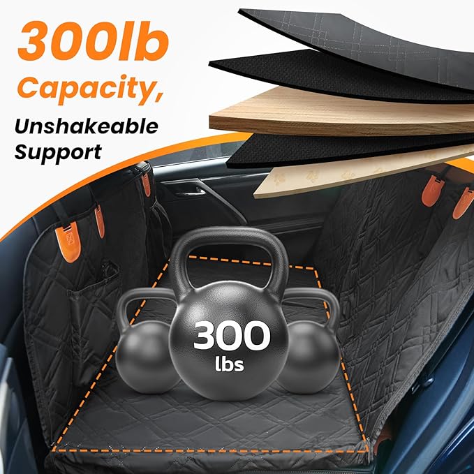 Dog Car Seat Cover for Back Seat: Hard Bottom Back Seat Extender for Dogs - Durable Dog Hammock for Car Truck SUV - Waterproof Car Seat Protector for Dogs, Prevent Pet Falls, Easy to Install