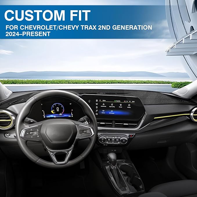 KUST Car Dash Cover for Chevrolet/Chevy Trax 2024 2025 2026 Polyester Dashboard Cover Non-Slip Interior Accessories for Chevrolet/Chevy Trax Custom Fit Dash Mat Sunshade Windshield No Glare Black