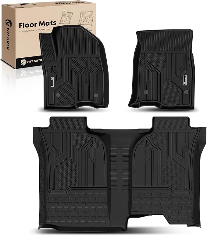 YHTAUTO Floor Mats Fit 2019-2025 Chevy Silverado/GMC Sierra 1500 Crew Cab (w/o Rear Underseat Storage Box), TPE All Weather Car Mats Waterproof Odorless Floor Liner, 1st & 2nd Row Liner