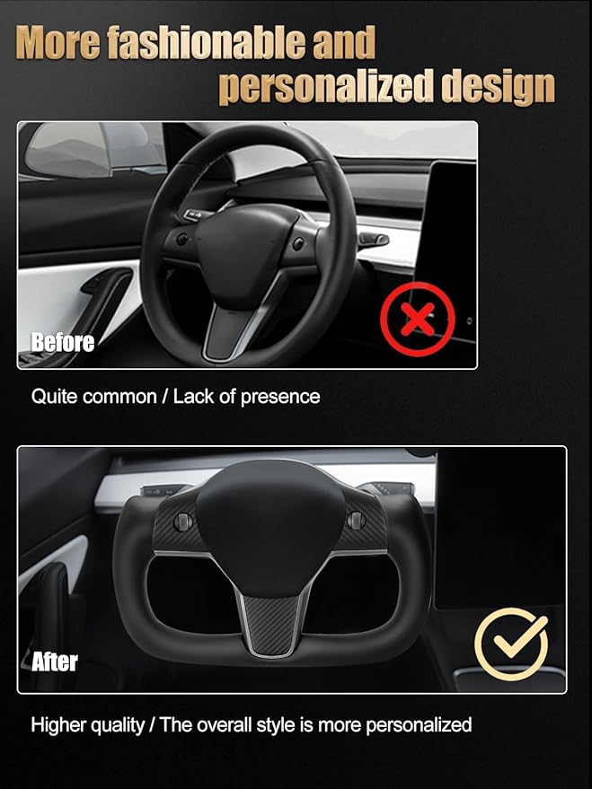 ZIMABLUE Yoke Steering Wheel for Tesla Model 3 2017-2023, Model Y 2019-2024 Real Carbon Fiber Steering Wheel with Heating Function Compatible with Tesla Model 3 Y