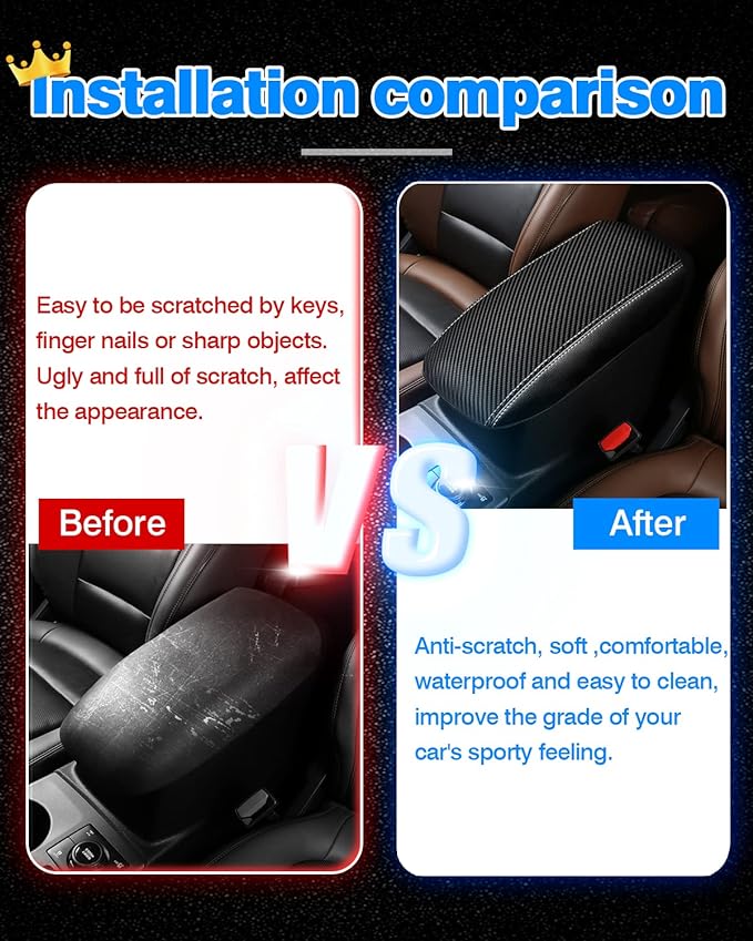 Autorder Center Console Cover for Ford Bronco Sport 2021-2024 2025/Escape 2020-2024 2025 Accessories Carbon Fiber Armrest Cover Anti-Scratch Middle Console Pad Leather Armrest Protector