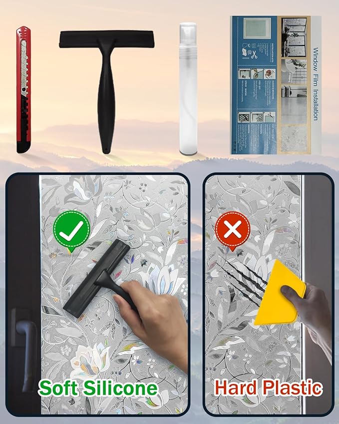 Frosted Tulip Patterned Window Privacy Film with Installation Tools, Stained Glass Decorative Film, Removable, Peep-Proof, Static Cling (29.5 x 78.7 Inch)