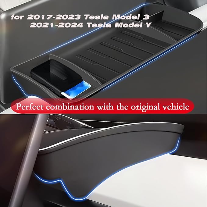 yhcdsea for 2017-2023 Tesla Model 3 and 2020-2024 Tesla Model Y Center Console Organizer Behind Screen Storage Box Dashboard Hidden Tray Interior Accessories(2017-2023 M3/2020-2024 My)