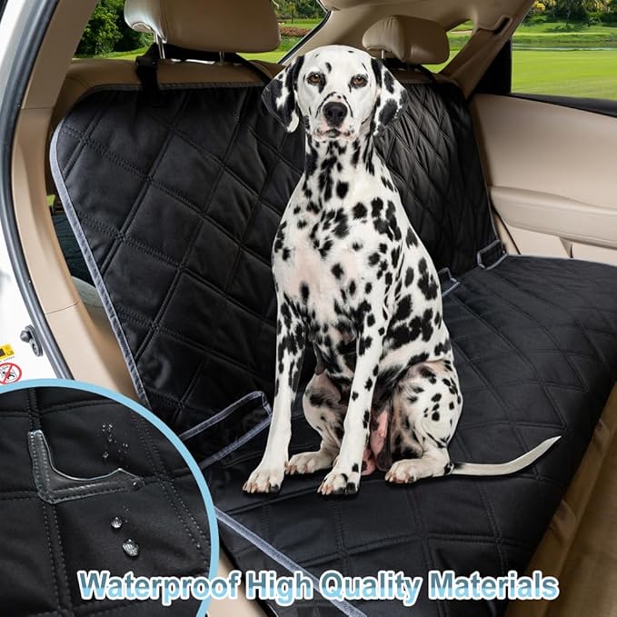 ZQ Bench Car Seat Cover for Dogs, Waterproof Rear Seat Protector Stays Securely in Place for Pets, Dog Backseat Cover Fit for Standard Cars & SUVs (Black)