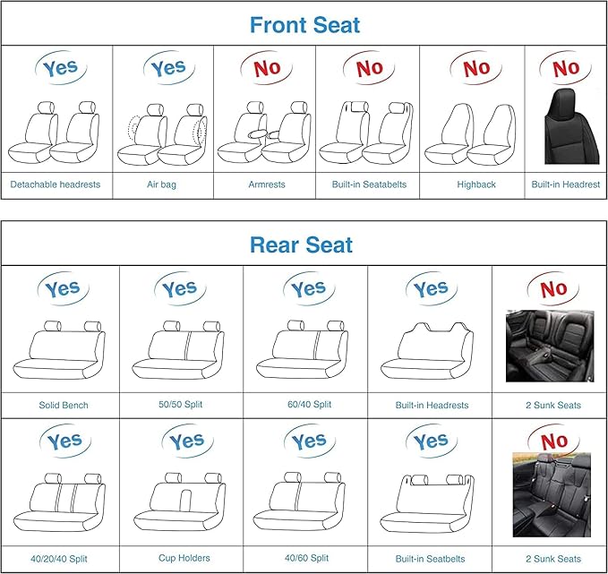 AOOG Leather Car Seat Covers Universal fit Most Sedans SUV Trucks, (Full Set, Grey)