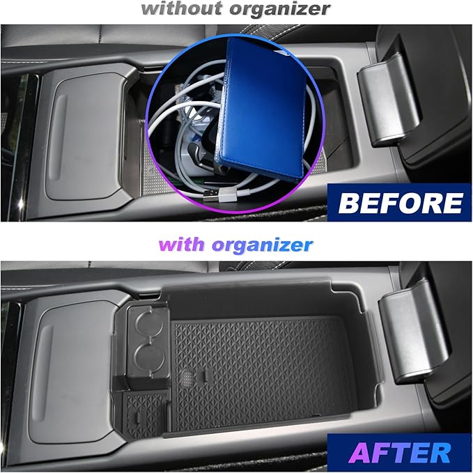 SXCY for 2018-2024 2025 XC40 Center Console Organizer for Volvo XC40 2024 2025 Console Organizer XC40 Center Console Tray 2024 XC40 Middle Console Armrest Organizer(with Coin Holder)