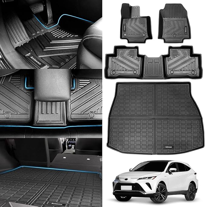 All -Weather Floor Mats Fit for Toyota Venza 2025 2024 2023 2022 2021 Trunk Mats，Rubber Car Cargo Liners Protector for 2021-2025 Toyota Venza Accessories，Anti-Slip Floor Mats 2 Row & Cargo Liners