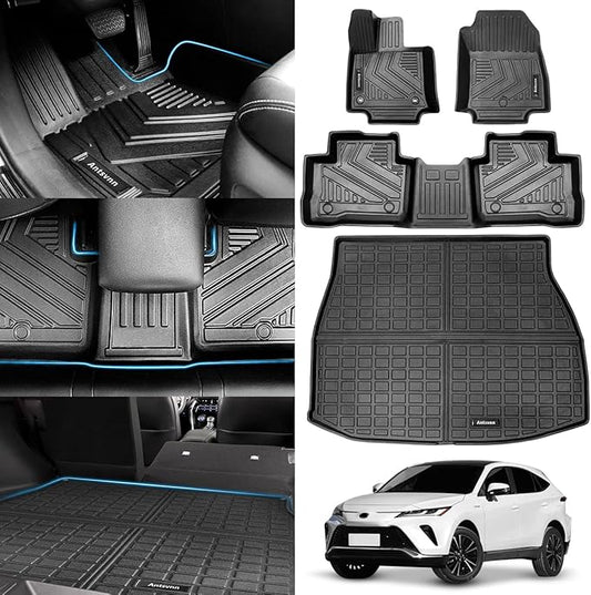 All -Weather Floor Mats Fit for Toyota Venza 2025 2024 2023 2022 2021 Trunk Mats，Rubber Car Cargo Liners Protector for 2021-2025 Toyota Venza Accessories，Anti-Slip Floor Mats 2 Row & Cargo Liners