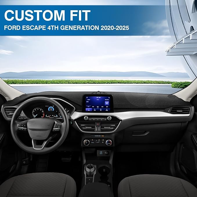 KUST Car Dash Cover for Ford Escape 2020-2023 2024 2025 2026 Left Hand Driving Dashboard Cover Non-Slip Interior Accessories for Ford Escape Custom Fit Dash Mat Sunshade Windshield No Glare Black