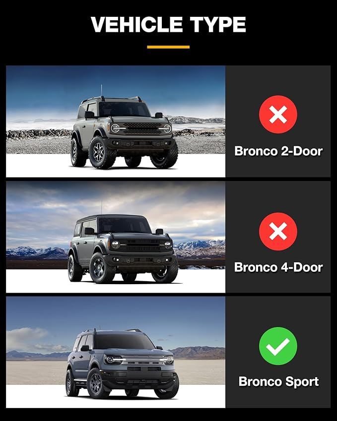 3W Floor Mats Fit for Ford Bronco Sport 2021 2022 2023 2024 2025 All Weather TPE Car Accessories Custom Fit Full Set Ford Bronco Sport Car Mats (Not for Bronco & Rubberized Floor & Outer Banks)