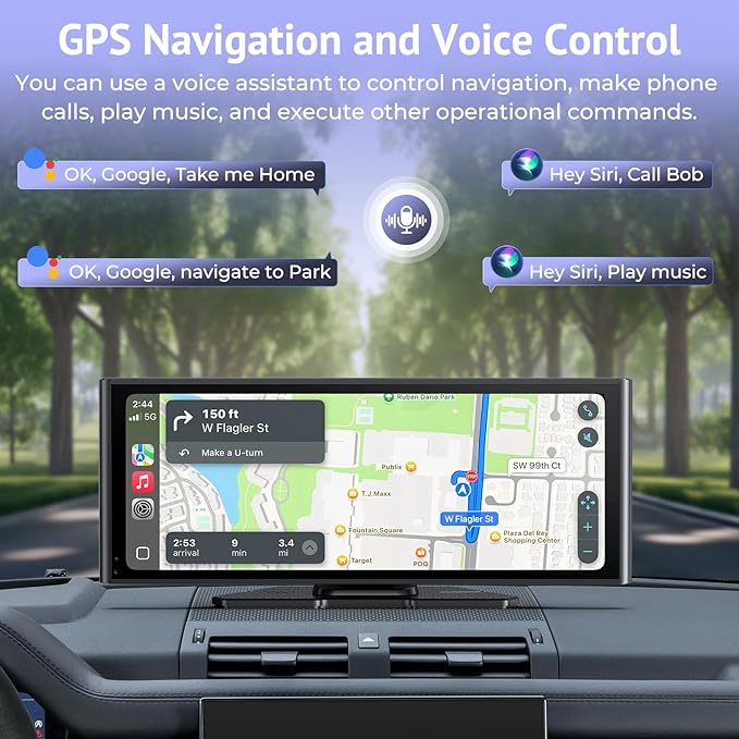 Carplay Screen for Car 10.26" HD IPS Wireless Compatible with Apple Carplay & Android Auto,Touch Car Play Screen with SuperLink,4K Dash Cam,1080p Backup Camera,Loop Recording,Bluetooth Audio,GPS,Siri