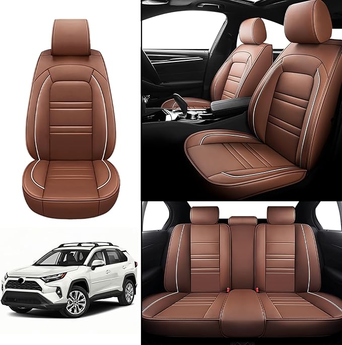 Seat Covers for Toyota rav4 2000-2025 | 5-Seats Leather Seat Covers, Easy to Install Automotive Seat Covers Full Set (Full Set, Coffee)