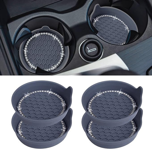 Amooca Car Cup Coaster Universal Non-Slip Cup Holders Bling Crystal Rhinestone Car Interior Accessories 4 Pack Grey